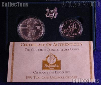 1992 Columbus Quincentenary Commemorative Uncirculated (BU) 2 Coin Set