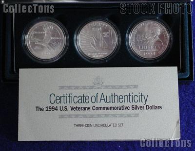 1994 U.S. Veterans Commemorative Uncirculated (BU) 3 Coin Set