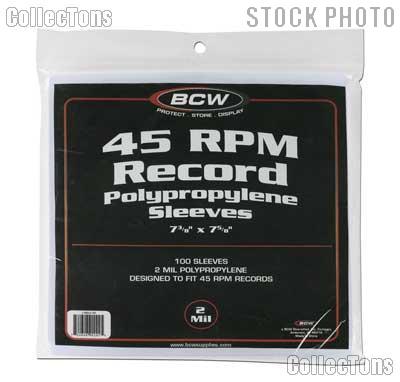 Record Sleeves 45 RPM by BCW Pack of 100 45 RPM Record Polypropylene Sleeves