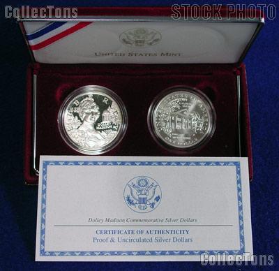 1999 Dolley Madison 2 Coin Commemorative Set w/ Proof and Uncirculated (BU) Coins
