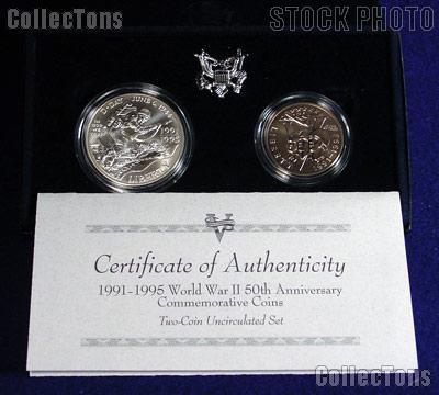 1991-1995 World War II 50th Anniversary Commemorative 2 Coin Uncirculated (BU) Set