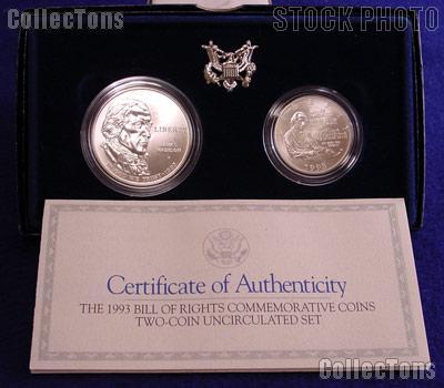 1993 Bill of Rights Commemorative 2 Coin Uncirculated (BU) Set