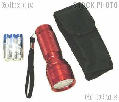 LED Flashlight 21 LED 4" Metal Construction w/ Case & Batteries RED