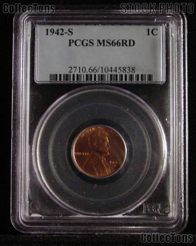 1942-S Lincoln Wheat Cent in PCGS MS 66 RD (Red)