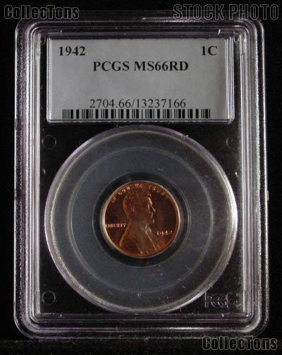 1942 Lincoln Wheat Cent in PCGS MS 66 RD (Red)