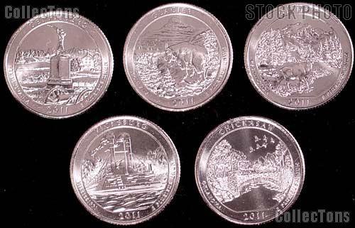 2011 National Park Quarters Complete Set Denver (D) Mint  Uncirculated (5 Coins) PA, MT, WA, MS, OK