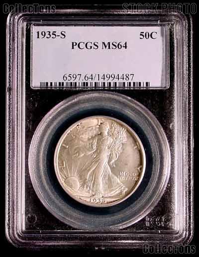 1935-S Walking Liberty Silver Half Dollar in PCGS MS 64