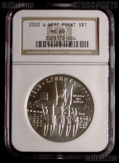 2002-W West Point Bicentennial Commemorative Silver Dollar in NGC MS 69