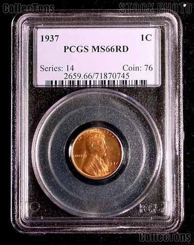 1937 Lincoln Wheat Cent in PCGS MS 66 RD (Red)
