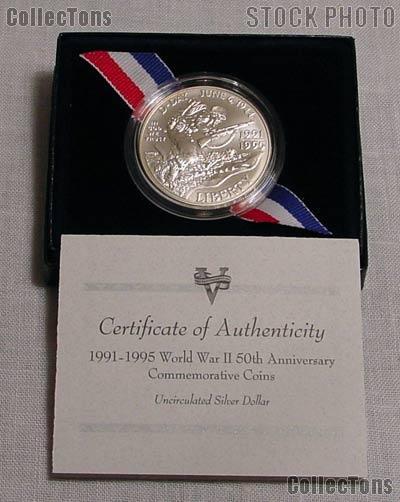 1991-1995 World War II 50th Anniversary Commemorative Uncirculated (BU) Silver Dollar