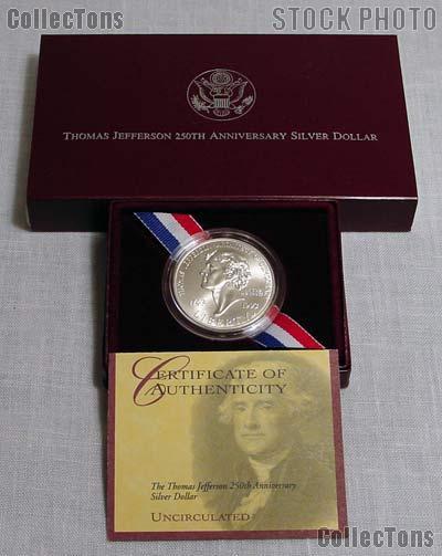 1993-P Thomas Jefferson 250th Anniversary Uncirculated (BU) Commemorative Silver Dollar
