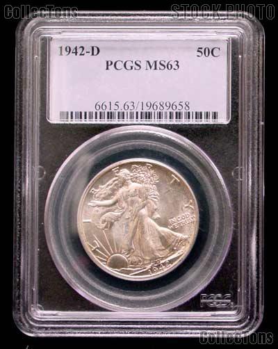 1942-D Walking Liberty Silver Half Dollar in PCGS MS 63