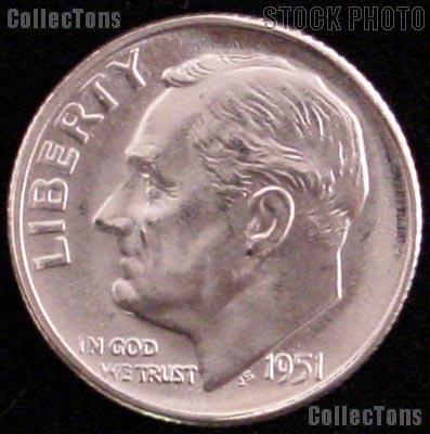 1951-D Roosevelt Silver Dimes - BU from Original Roll