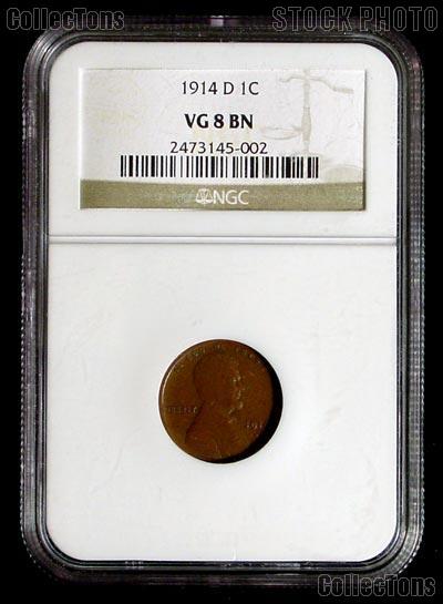 1914-D Lincoln Wheat Cent KEY DATE in NGC VG 8 BN