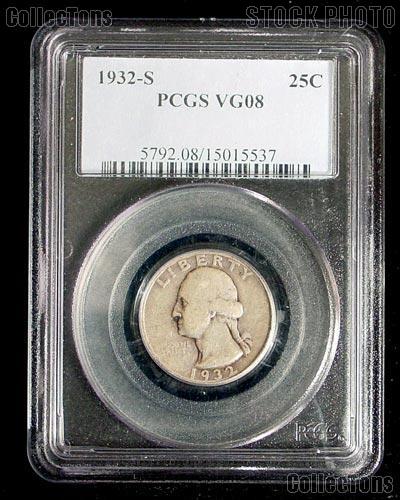 1932-S Washington Silver Quarter KEY DATE in PCGS VG 8