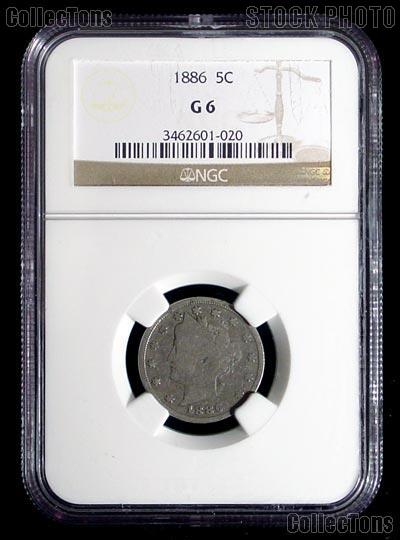 1886 Liberty Head V Nickel KEY DATE in NGC G 6