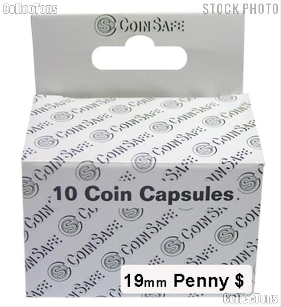 Coin Capsules Box of 10 by CoinSafe for Cents (19mm)