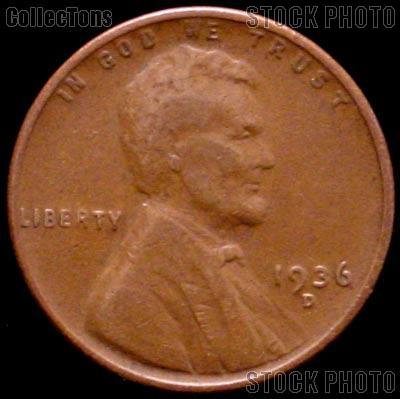 1936-D Wheat Penny Lincoln Wheat Cent Circulated G-4 or Better