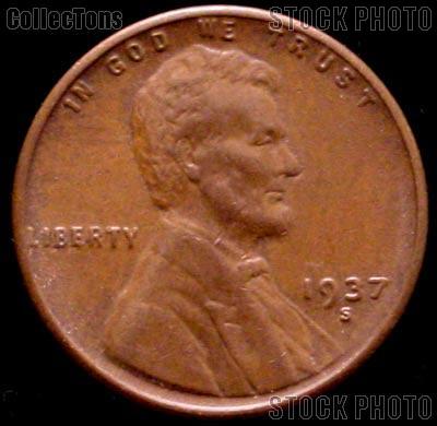 1937-S Wheat Penny Lincoln Wheat Cent Circulated G-4 or Better