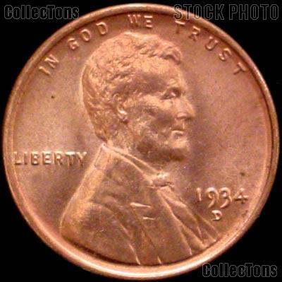 1934-D Lincoln Wheat Cent GEM BU RED Penny for Album