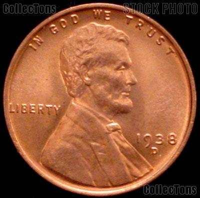 red // *Fresh OBW Coin* // 1 Coin 1938-D Lincoln Wheat Penny Cent // Gem BU