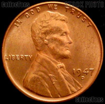 1947-D Lincoln Wheat Cent GEM BU RED Penny for Album