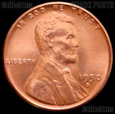 1950-D Lincoln Wheat Cent GEM BU RED Penny for Album