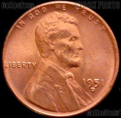 1951-D Lincoln Wheat Cent GEM BU RED Penny for Album