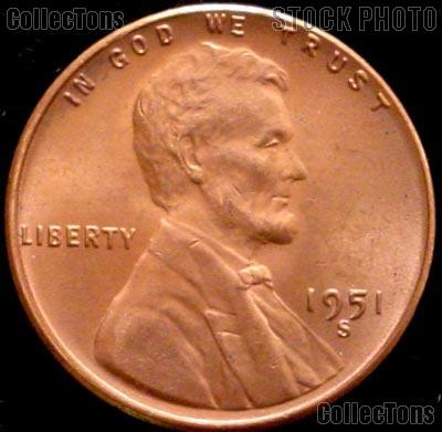 1951-S Lincoln Wheat Cent GEM BU RED Penny for Album