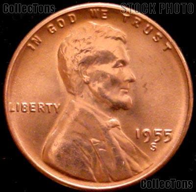 1955-S Lincoln Wheat Cent GEM BU RED Penny for Album