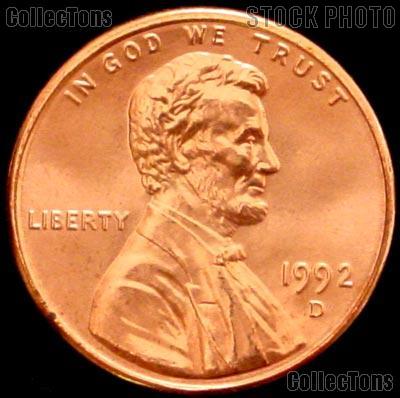 1992-D Lincoln Memorial Cent GEM BU RED Penny