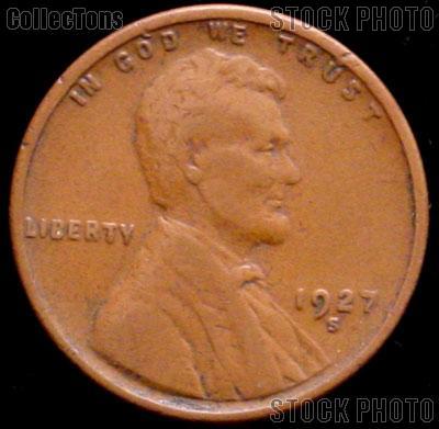 1927-S Wheat Penny Lincoln Wheat Cent Circulated G-4 or Better