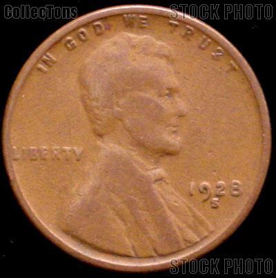 1928-S Wheat Penny Lincoln Wheat Cent Circulated G-4 or Better