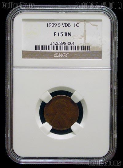 1909-S VDB Lincoln Wheat Cent KEY DATE in NGC F 15 BN (Brown)