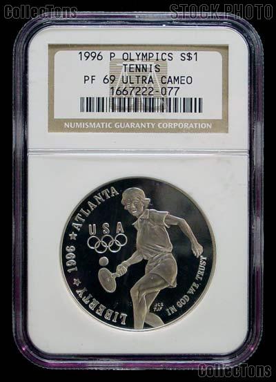 1996-P Atlanta Olympic Games Tennis Proof Silver Dollar in NGC PF 69 ULTRA CAMEO