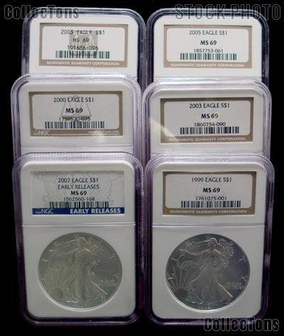 American Silver Eagle Dollar in NGC MS 69 Mixed Dates