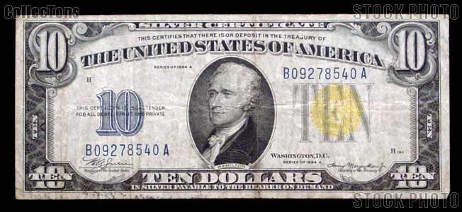 Ten Dollar Bill North Africa Note Yellow Seal US Currency Good or Better