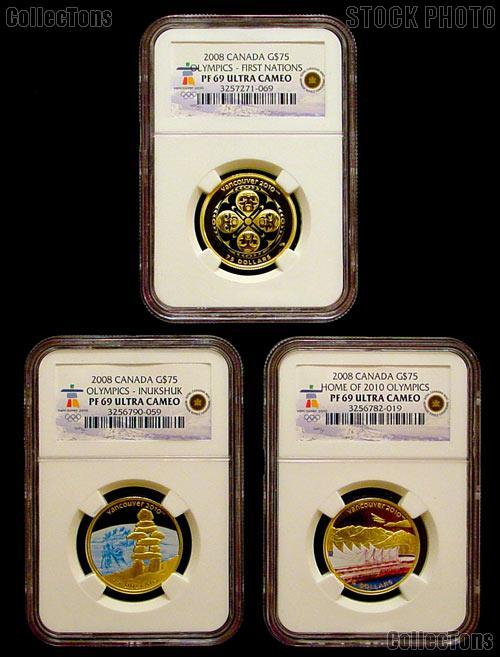 2008 Canada Olympics Gold & Silver Coin Set from RCM all in NGC PF 69 ULTRA CAMEO 8 Coins
