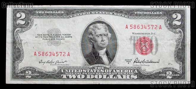 $2 1953A Two dollar RED SEAL Legal Tender United States US Note US MONEY 