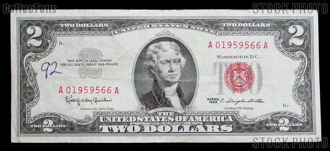 Two Dollar Bill Red Seal Series 1963 US Currency