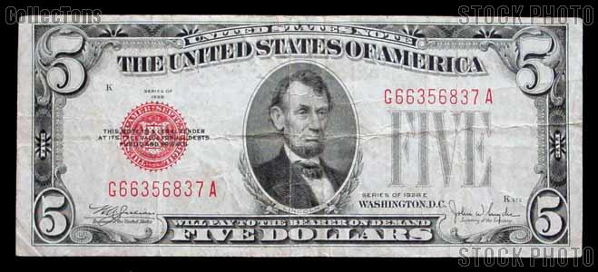 Five Dollar Bill Red Seal Series 1928 US Currency Good or Better