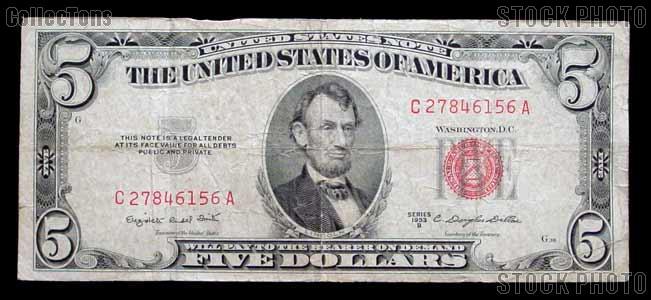 Five Dollar Bill Red Seal Series 1953 - Good or Better