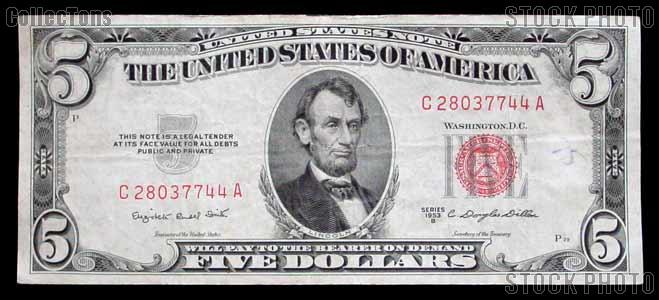 Five Dollar Bill Red Seal Series 1953 US Currency