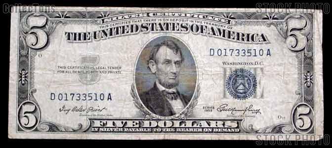 Five Dollar Bill Silver Certificate Series 1953 - Good or Better