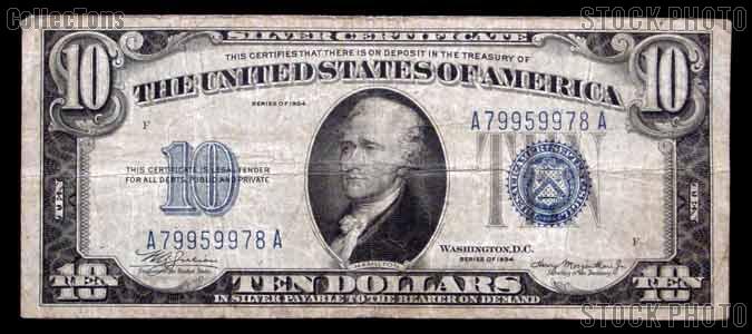 Ten Dollar Bill Silver Certificate Series 1934 US Currency