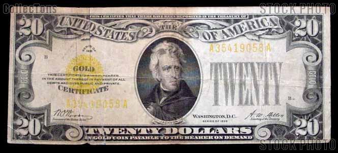 Twenty Dollar Bill Gold Certificate Series 1928 US Currency