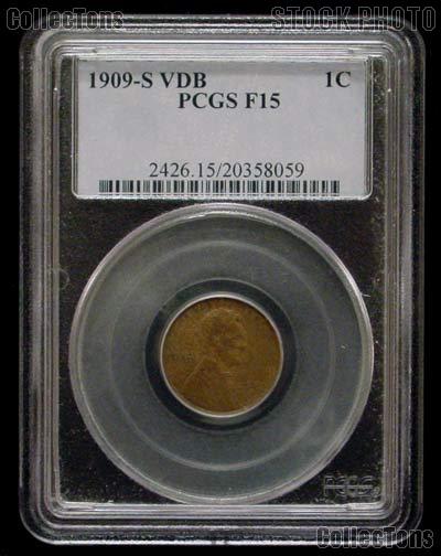 1909-S VDB Lincoln Wheat Cent KEY DATE in PCGS F-15