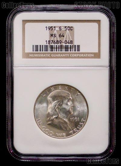 1951-S Franklin Silver Half Dollar in NGC MS 64