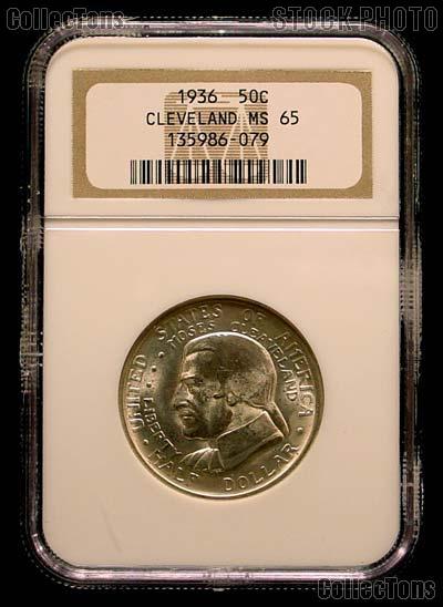 1936 Cleveland Centennial Great Lakes Exposition Silver Commemorative Half Dollar in NGC MS-65