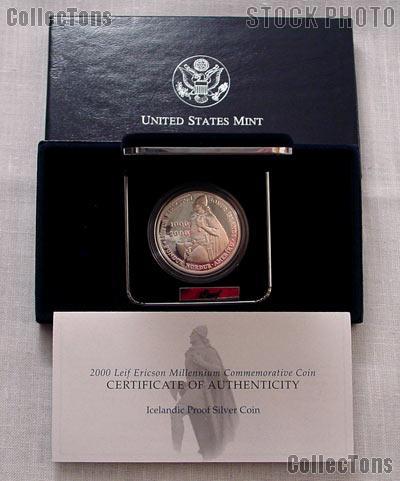 2000 Leif Ericson Millennium Icelandic Commemorative Proof Silver Dollar